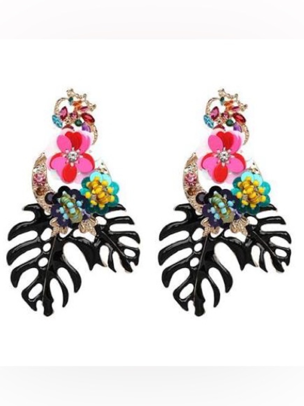☀️3/$15 ☀️ Colorful Floral Monstera Leaf Statement Earrings - Women Jewelry